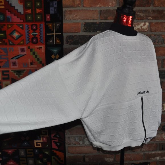 Adidas Trefoil Logo Originals White Sweater Textured, Mock Neck. Pull-over L - Picture 3 of 6